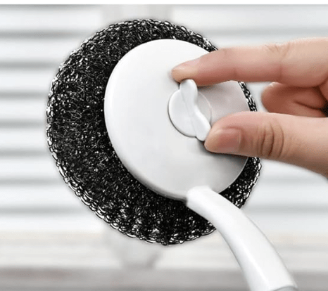 Stainless Steel Sponges Scrubbers with Removable Long Handle for Rust and Dirt, Sanding Steel Wool Cookware Cleaner with Handle Metal Scouring Pads for Utensil Steel Wool - Image 2